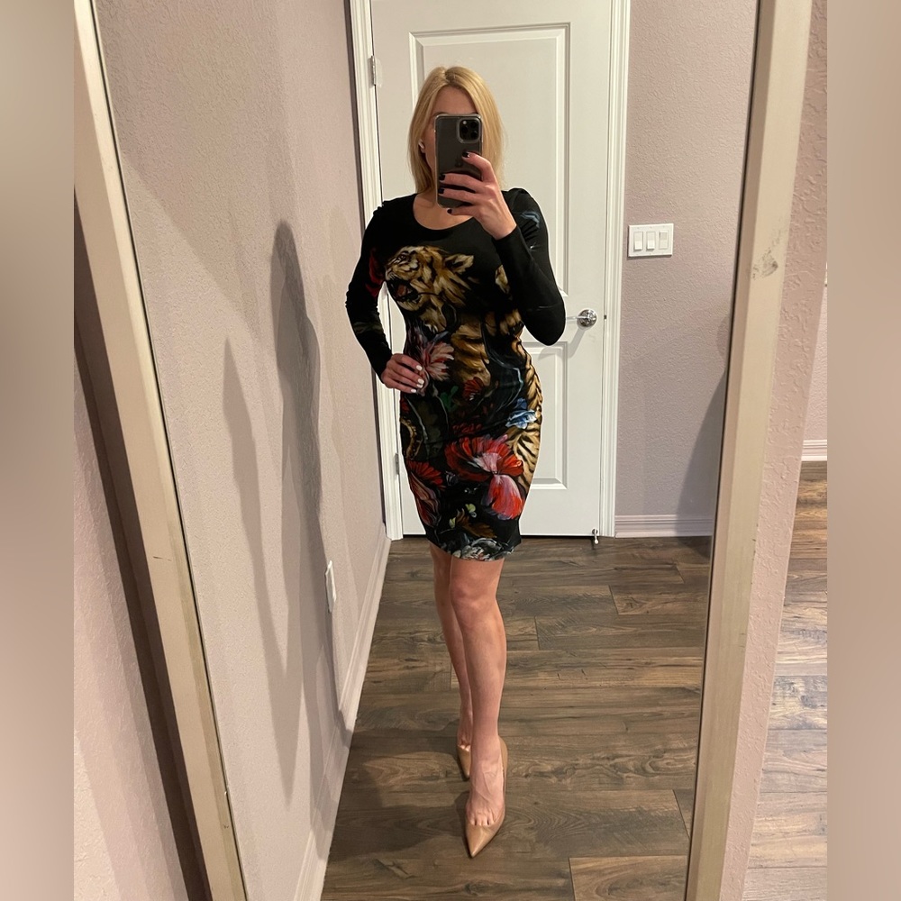 Roberto Cavalli Body Cone Dress Black Midi Size S (EU 40)